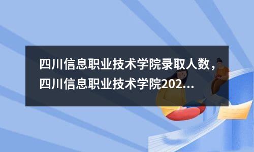 四川信息职业技术学院录取人数，四川信息职业技术学院2020